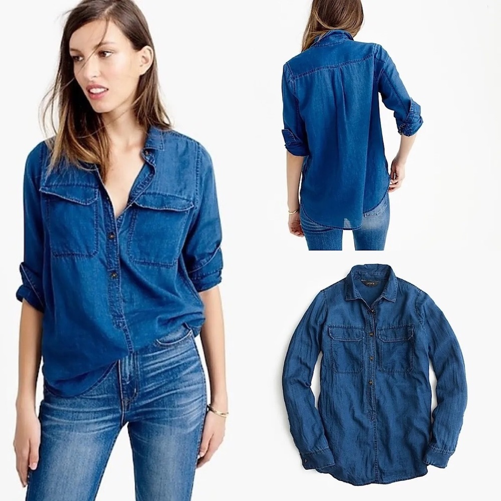 Women’s J. Crew Indigo Gauze Popover Shirt Size 8 Style B8210
